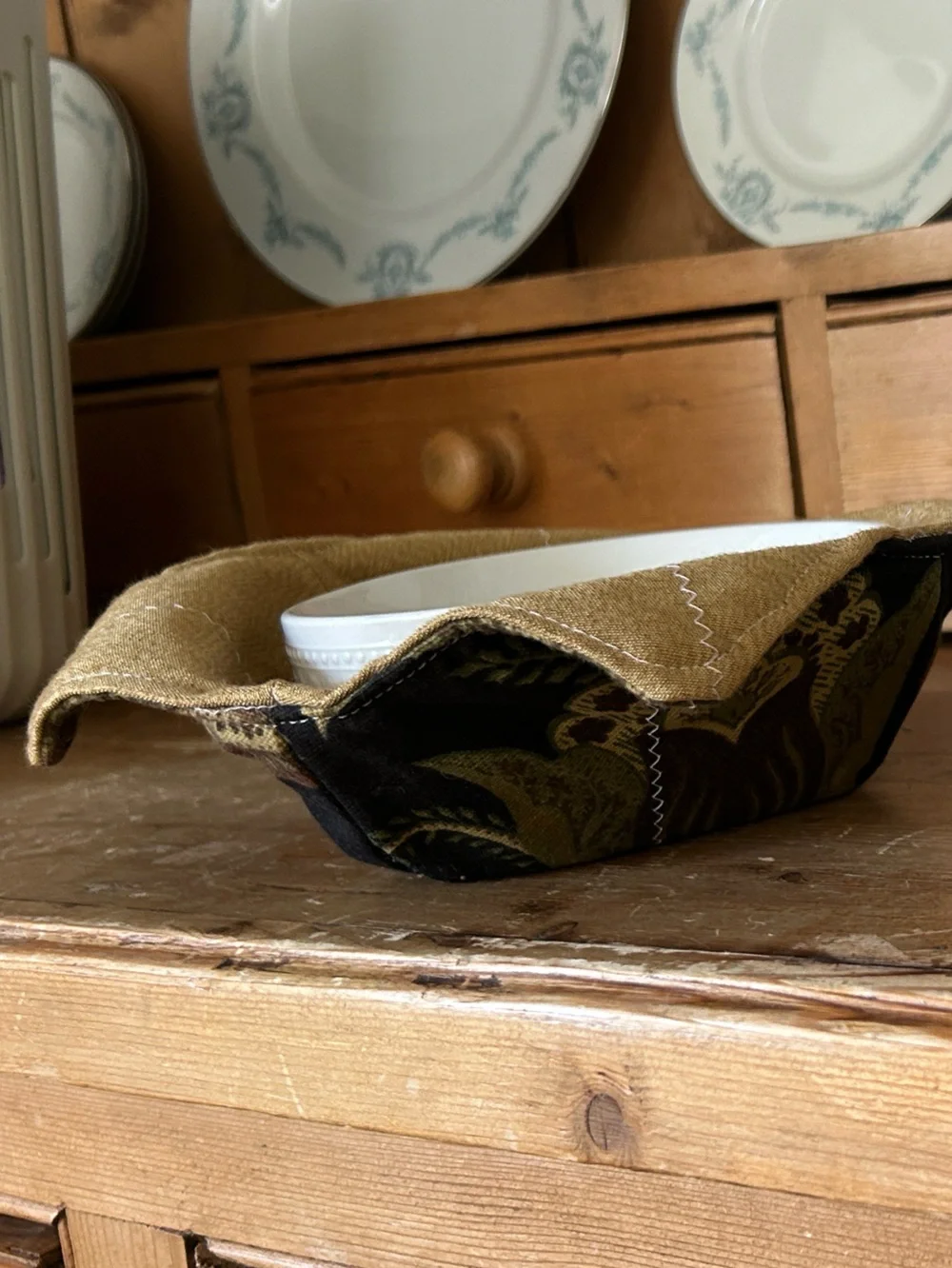 Bowl Cozy Set of 2 Hot  Cold Kitchen Linens Handmade Gray Yellow Green Black